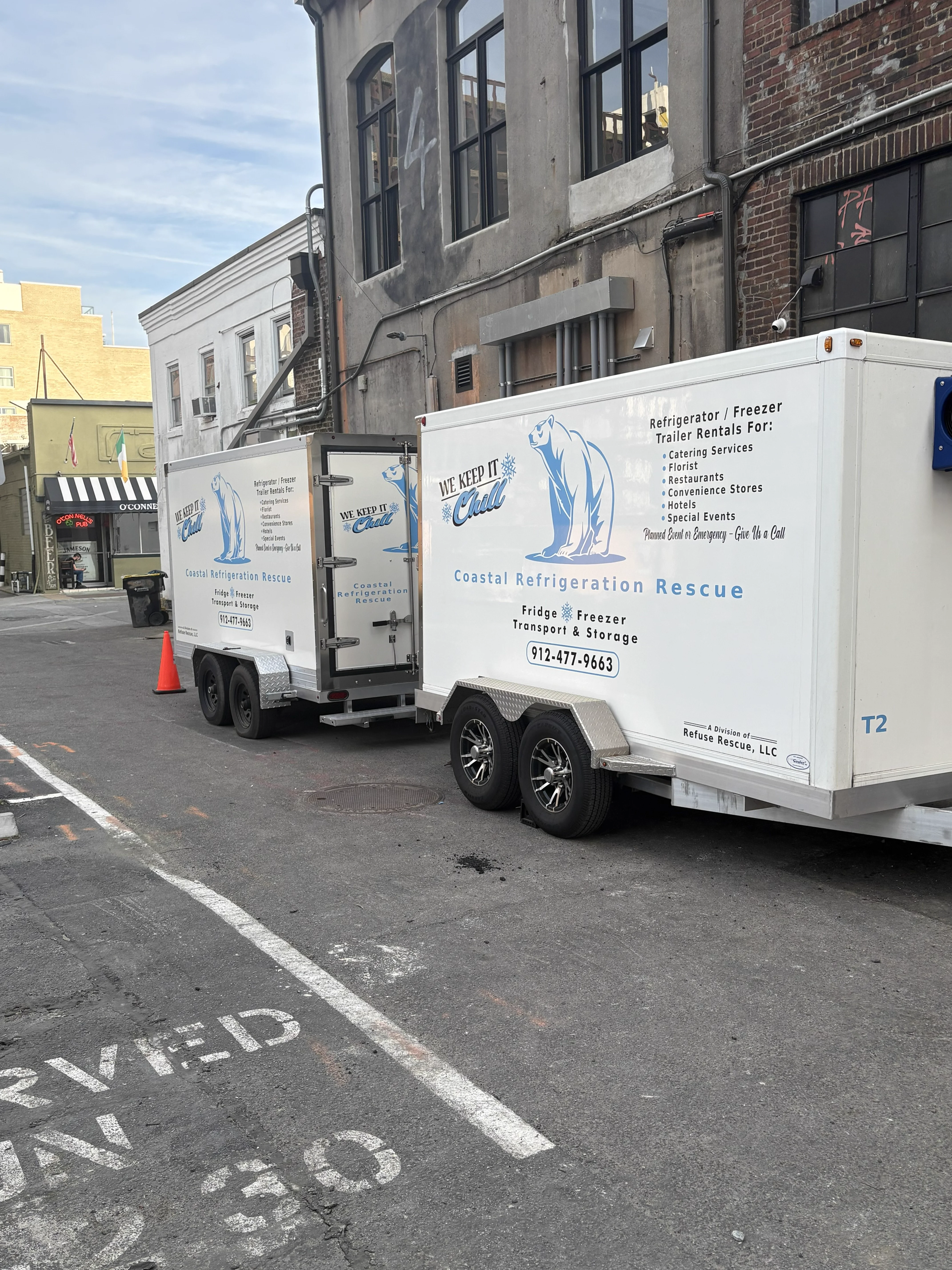 Two Coastal Refrigeration Rescue trailers deployed at a Southern estate event